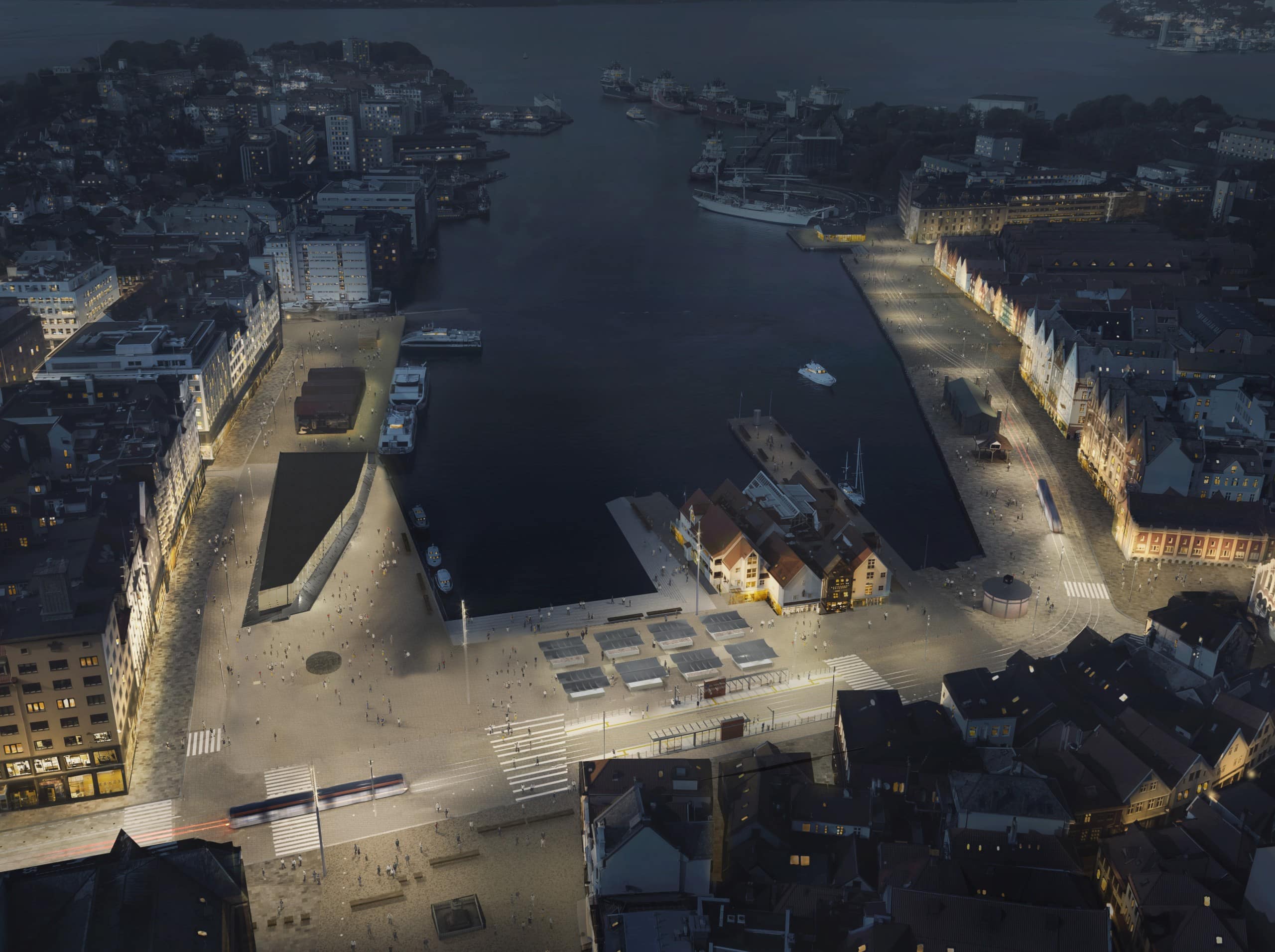 Blick auf den Hauptplatz bei Bryggen. Quelle: Bymiljøetaten, Bergen kommune, 2022